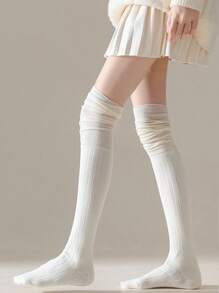 1-3 Paar Damen einfarbige gestrickte Patchwork Überknie-Socken, dekorative Knie-Hohe-Socken, Y2K College Stil, Mode Accessoires, Patchwork Teil in regulärer Dicke, stapelbar für besseres Aussehen, 6 Farboptionen, geeignet für niedliche Mädchen, Alltagsmode