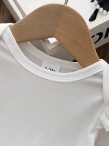 3Pcs/Set Baby Girl Cute Knit Scoop Neck Drop Shoulder Long Sleeve Bodysuit, Pinafore Dress, And Bow Embroidered Vest With Headband - Multicolor - View 4