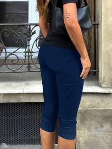 Quần legging cạp cao, co giãn, dáng ôm 7/8, có túi khóa kéo, màu đen, thích hợp cho nữ mặc hàng ngày, ngày Valentine, lễ hội âm nhạc, kỳ nghỉ hè. - Màu xanh lam - Xem 2