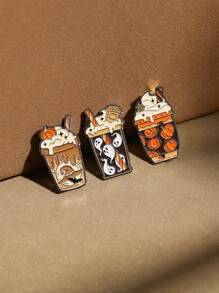 3pcs Ice Cream, Wizard Hat, Ghost & Pumpkin Brooches, Lapel Pins Accessory, Jewelry Gift Suitable For Friends To Wear On Halloween