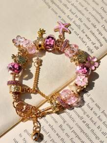 1pc Classic Cherry Blossom Charm Bracelet, 1pc Fashion Seawater Style Starfish Shell DIY Bracelet, 1pc Pink Cherry Blossom Charm Bracelet