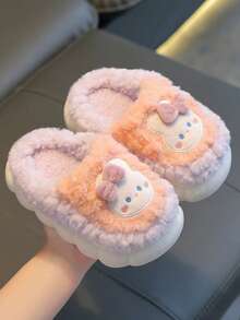 Kinder Cartoon Kaninchen Plüsch gefütterte Thermoslipper, Jungen & Mädchen Fellsandalen für Zuhause - Pink - Übersicht 3