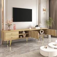 160cm TV Cabinet With Gold Legs, Two Drawers And Uniquely Designed Doors - 木材+MDF+刨花板+40-49英寸 - 查看 5