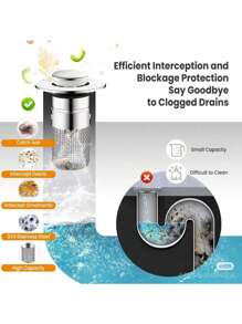 1pc Pop-Up Sink Drain, Stainless Steel Mesh + Chrome Plated Plastic Body, Fits Bathroom Basin Drain Catcher, Anti-Clogging, Confirm Size Compatibility Before Purchase, Suitable For 3.4-4.0cm Water Outlet Diameter