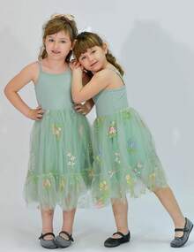 2025Toddler Girls Tulle Dress Rainbow Tutu Birthday Princess Dresses Formal Photo Shoot Outfit Summer Clothes 2-6T'Sprout Style' - 鼠尾草綠 - 花薄紗 - 查看 3