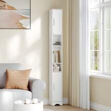HaluPeit Bathroom Cabinet, Narrow High Bathroom Cabinet, Tall Bathroom Cabinet, Bathroom Cabinet With Open Compartment And Door, Adjustable Shelves, Space-Saving Bathroom Shelf, Bathroom Furniture, Modern, 20 * 20 * 180 Cm White - trắng - Xem 2