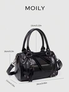 Vintage Punk Mechanical Style Large Capacity Office PU Leather Women Handbag, Shoulder & Underarm Bag, New Arrival Tote Bags For Woman , Vintage Bag , Goth , Office - Black - View 9