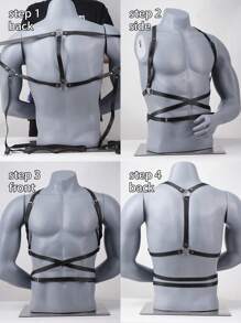 Black Leather Chest Belt For Men's Bar And Night Club ; Sexy Undergarment Accessories; Versatile European And American Suspender T-Shirt Shirt