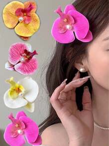 Claw Clips 4pcs Goddess Butterfly Hair Clips With Faux Flower, Romantic Atmosphere Hair Accessories, Suitable For Beach Photos And Vacation, School Stuff, College
