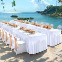 1pc / 2pcs Simple White Spandex Tablecloth, Sundress Table Cover Fit For Rectangular Dining Table, Wrinkle-Resistant Washable Stretch Patio Table Skirt, Universal For Wedding, Banquet, Party - Multicolor - View 6
