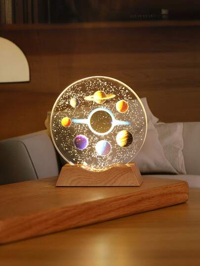 كرة زجاجية من الكريستال ذات إضاءة ليلية متوهجة على شكل نجوم ونظام شمسي، قطعة واحدة