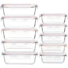 20 Pieces Glass Meal Prep Containers With Steam Vent, Food Storage Containers With Airtight Lids, For Home Kitchen Office Lunch Portion Control (10 Containers+10 Lids), Freezer And Refrigerator - 粉色 - 查看 1