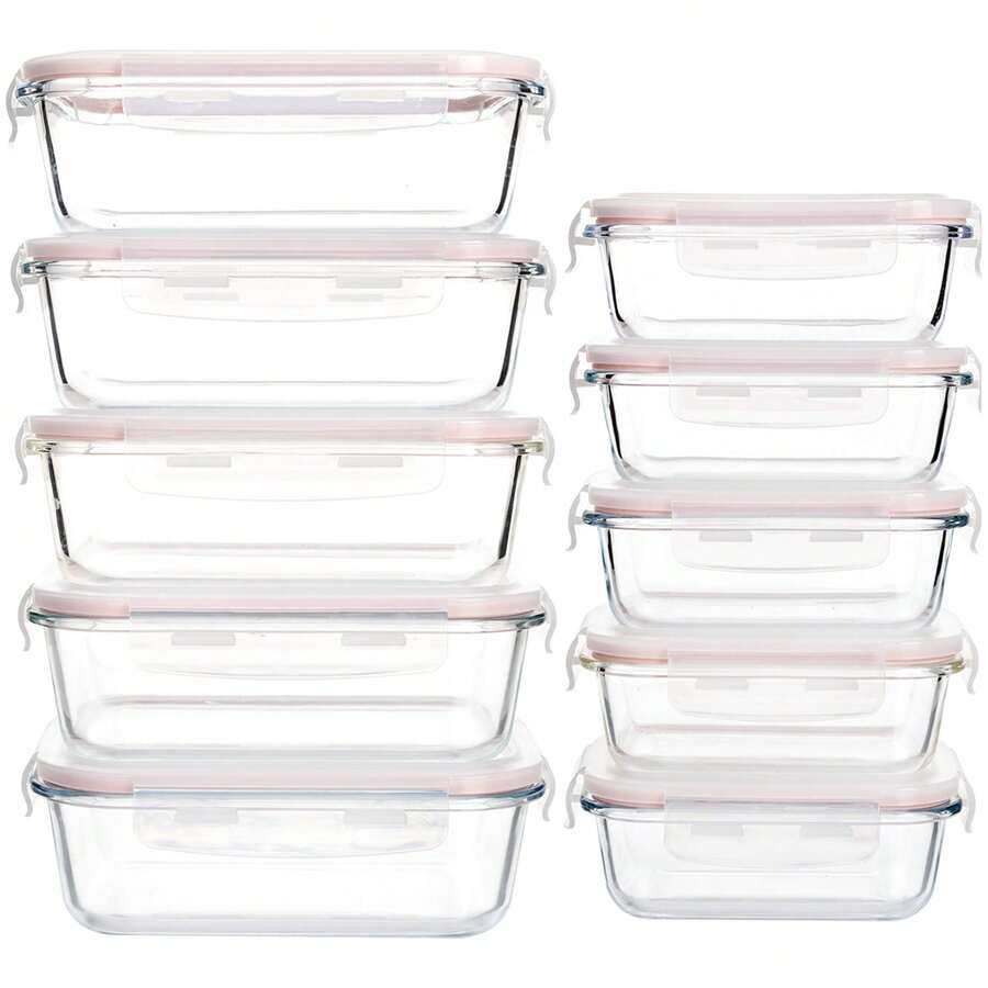 20 Pieces Glass Meal Prep Containers With Steam Vent, Food Storage Containers With Airtight Lids, For Home Kitchen Office Lunch Portion Control (10 Containers+10 Lids), Freezer And Refrigerator - 粉色 - 查看 1