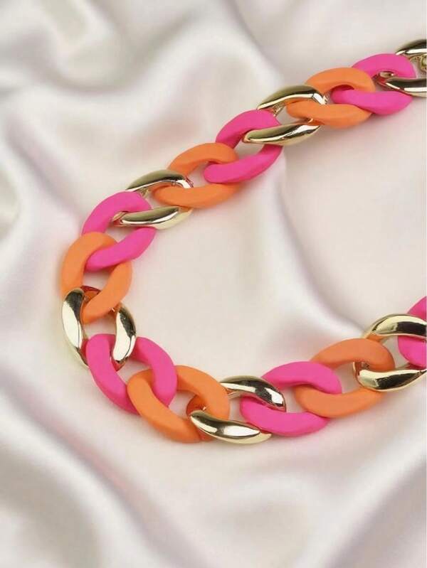 Collier chaîne à grosse boucle Dopamine Colorblock, style estival, idéal pour le quotidien et la plage.