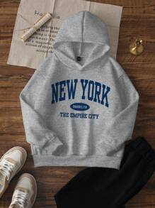 1pc Tween Girl Casual Printed Hoodie Sweatshirt, Pullover, Thick Thermal Lining, Suitable For School, Leisure, Autumn/Winter, Never Out Of Style