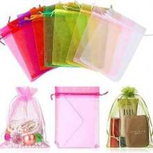 20/50pcs/Set Transparent Organza Bags With Drawstring, Small Organza Gift Bags For Fruit Bagging, Anti-Insect & Anti-Bird Mesh Bags, Jewelry & Gift Bags, Party & Wedding Favor Bags, Mini Candy Bags, Assorted Colors