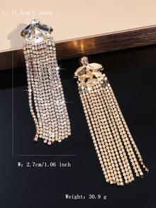 1 Pair High-End Multi-Layer Crystal Rhinestone Long Tassel Earrings, Fashionable Rhinestone Stud Earrings, Party Dress, Daily Versatile, Wedding Dress Earrings - Crystal Rhinestone Tassel Earrings - View 2