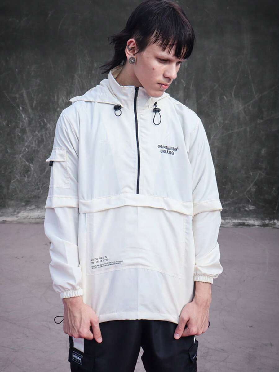 ANORAK URBAN CHAMELEON WINDCUT JACKET HOOD Autumn Spring Oversized Knot Zipper Men's - 米白色 - 查看 1