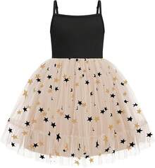 2025Toddler Girls Tulle Dress Rainbow Tutu Birthday Princess Dresses Formal Photo Shoot Outfit Summer Clothes 2-6T'Sprout Style' - 黑色 - 星星薄紗 - 查看 1