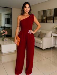 Women's Long Jumpsuit Simple Asymmetrical Butterfly Knot - Burdeos - Ver 1