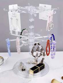 1pc Rotatable Double-Layer Black/Transparent/White Key Chain Display Rack, Detachable Organizer For Keychains, Necklaces, Rings, Earrings And Hair Clips, Suitable For Counter, Dresser, Bathroom And Bedside