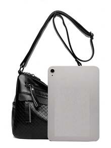 多口袋大容量斜挎包，妈妈包，绗缝纹理编织图案女士单肩包