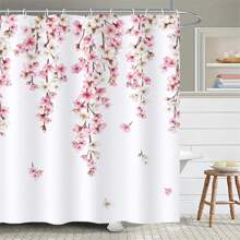 1pc Pink Cherry Blossom Shower Curtain Japanese Sakura Floral Spring Decorative Bath Curtain