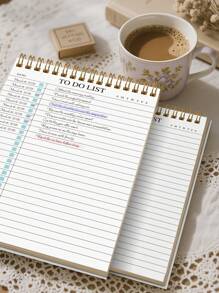 Trees Undated To-Do List Notebook / Daily Planner / Spiral Bound Task List / Schedule Organizer, Improve Efficiency, 8.5" X 5.5", 100gsm Paper - Green - View 3