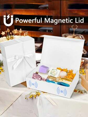 3pcs-Luxurious Gift Box With Magnetic Closure, Featuring Ribbons. Ideal For Best Man Proposal Boxes, Weddings, Christmas, Halloween, Birthday Gifts (White).