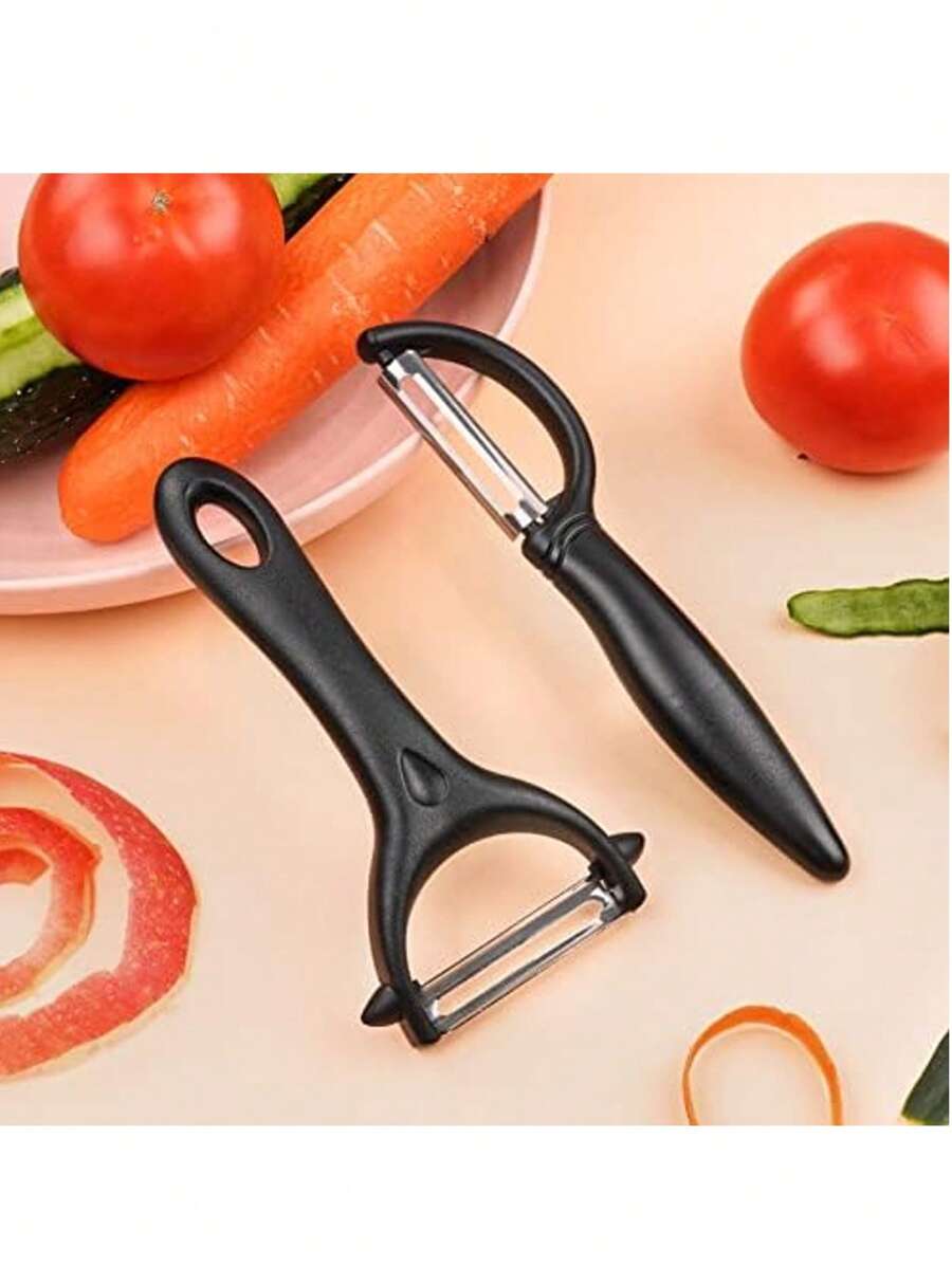 2 件不锈钢蔬菜削皮器，带人体工程学手柄的手动土豆削皮器，厨房水果蔬菜削皮刀（黑色）