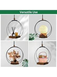 Indoor Plant Hanging Planter, Black Plant Hanger With Sturdy Wooden Base, Modern Boho Plant Holder For Wall, Ceiling, Window, Home Decor (Plants/Pots Not Included)