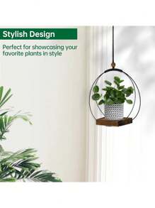 Indoor Plant Hanging Planter, Black Plant Hanger With Sturdy Wooden Base, Modern Boho Plant Holder For Wall, Ceiling, Window, Home Decor (Plants/Pots Not Included)