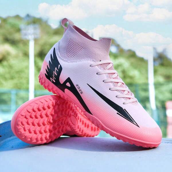 1 Par de Zapatos de Fútbol/Fútbol Unisex de Caña Alta, Antideslizantes y Resistentes al Desgaste, Diseño de Tacos TF, Parte Superior de PU, Coloridos, Suela de Goma, Zapatos Profesionales Adecuados para Partidos en Barro y Campos de Hierba Corta