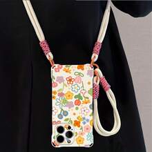 Funda para teléfono (1 unidad): Moderna correa con estampado, correa de mano anticaídas en las cuatro esquinas que permite colgarla en la parte trasera. Funda suave compatible con las series 12, 13, 14, 15, 16 Pro y Pro Plus. Pantalla completa. - Blanco marfil - Ver 1