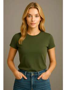 Kit 3 Basic Plain Women's T-Shirts Baby Look 100% Premium Cotton - 1 ĐƠN VỊ XANH QUÂN SỰ - Xem 1