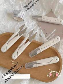 1/3/5pcs U-Shaped Household Small Scissors With Protective Cover - Stainless Steel Handmade And DIY Mini Sewing Scissors, Multifunctional Fabric And Thread Trimming Tool, Essential Sewing Scissors