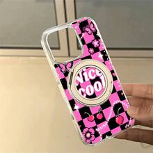 Funda para teléfono 1 pieza Un patrón de diseño de fantasía de píxel de tablero de ajedrez rosa, vinilo adhesivo de alta transparencia, soporte de succión magnético giratorio fuerte, fondo transparente y liso, soporte vertical anticaída, teléfono móvil, traje - Blanco - Ver 1