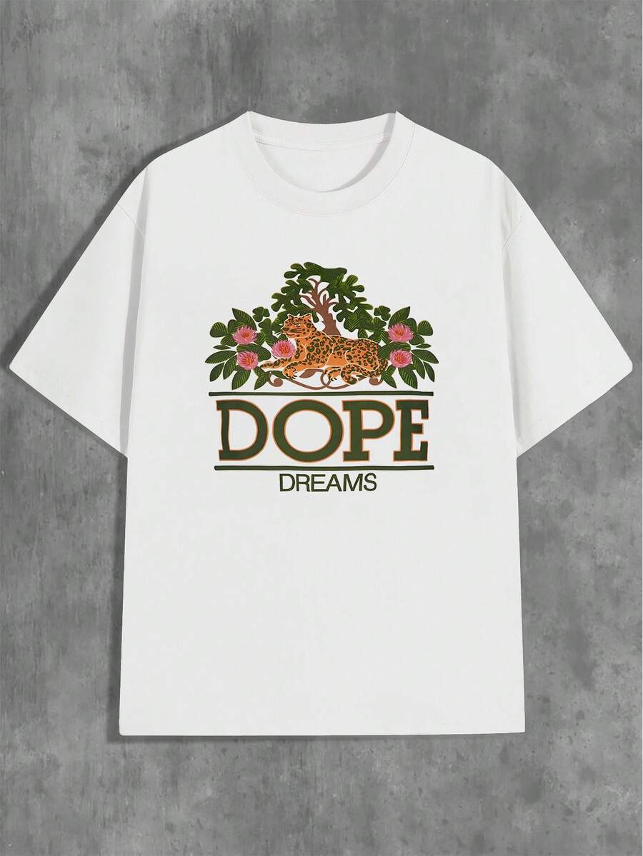 Cool And Dream Style Men's Printed T-Shirt, Comfortable And Breathable Leisure Sports, Suitable For Spring And Summer Leisure, Suitable For Couples Suitable For Festivals - 白色 - 查看 1