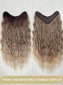 夹式接发 V 型渐变色 24 英寸长水波纹耐热纤维合成假发 适合女士女孩派对日常使用 - 漸變金色 - 查看 5