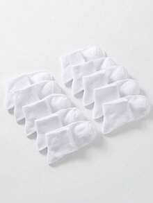 1/5/15 Pairs All-Match White Short Socks, Unisex, Minimalist & Versatile, Suitable For Daily Wear - White - View 5