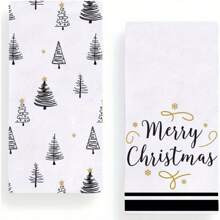 Set de 2 prosoape cu tematică de Crăciun, concepute cu un model simplu de brad de Crăciun, lavabile la mașină, rezistente la căldură, absorbante și reutilizabile, potrivite pentru decorarea camerei, prosoape de bucătărie și baie, decorarea petrecerilor, decorarea casei și un cadou ideal de Crăciun.