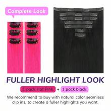 LSeaml Clip In Hair Extensions Human Hair 14 Inch 30g 6Pcs Hot Pink Straight Real Virgin Human Hair Seaml Clip Ins For  PU Weft Invisible Edge5001 - #HOTPINKST - Xem 6