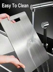 1pc Stainless Steel Dual-Sided Cutting Board - 100% Pure Titanium Kitchen Chopping Board, Hygienic & Durable Front Edge, Japanese Medical Grade Titanium 2-In-1 Kneading & Rolling Board, For Meat, Vegetables, Fruits - Ideal Kitchen Accessory! Random Color