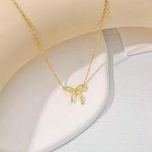 Stainless Steel Bowknot Lucky Necklace For Women Gold Color Korean Necklaces Female Aesthetic Choker Jewelry Daily Accessories