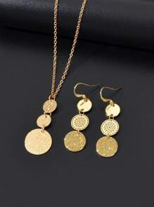 Set de 3 piezas de joyería de moda: Collar con colgante de cadena dorada, pendientes de aro colgante y gancho francés, conjunto de joyas de mujer para fiesta y uso diario
