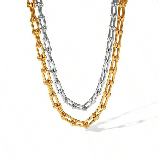 1 pièce Chaîne de collier ajustable en acier inoxydable plaqué or en forme de U avec fermoir et trombone en bambou, accessoires de bijouterie DIY