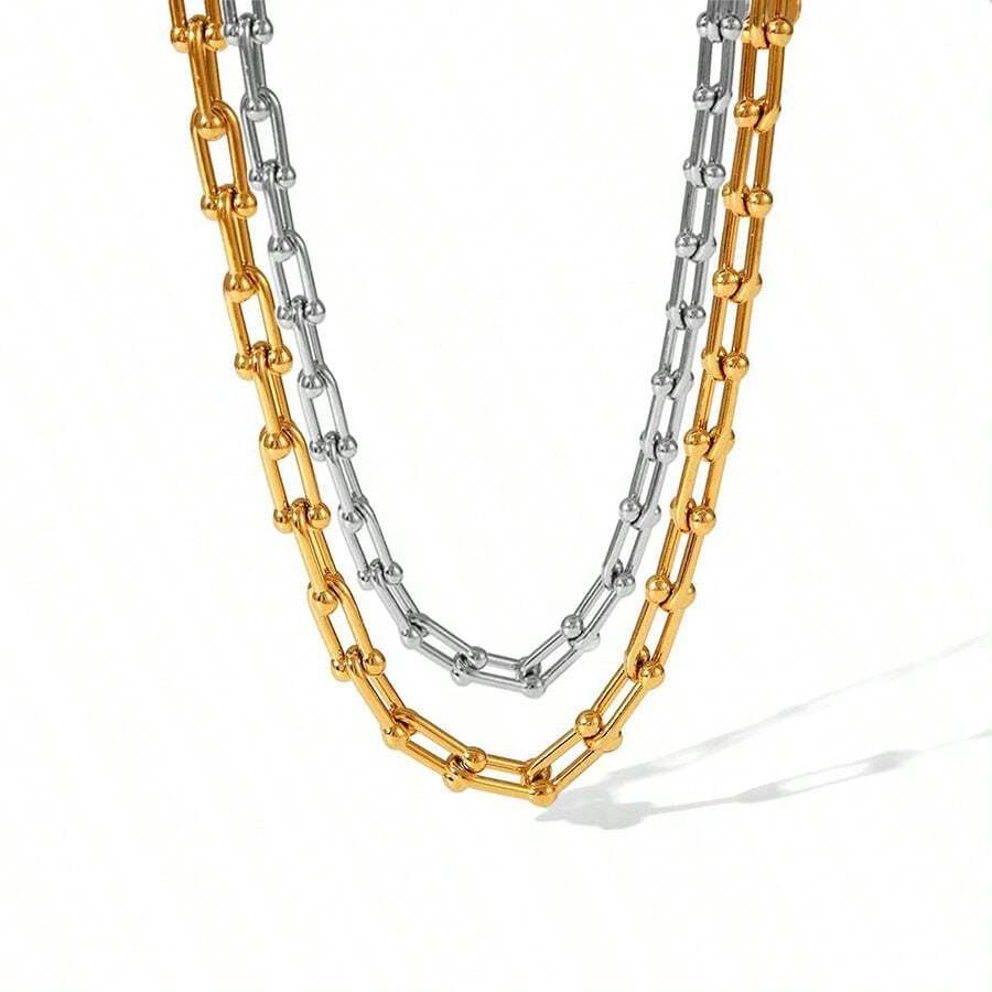 1 件不锈钢镀金 U 型竹锁和回形针可调节项链链，DIY 珠宝制作 - 星星 - 查看 1