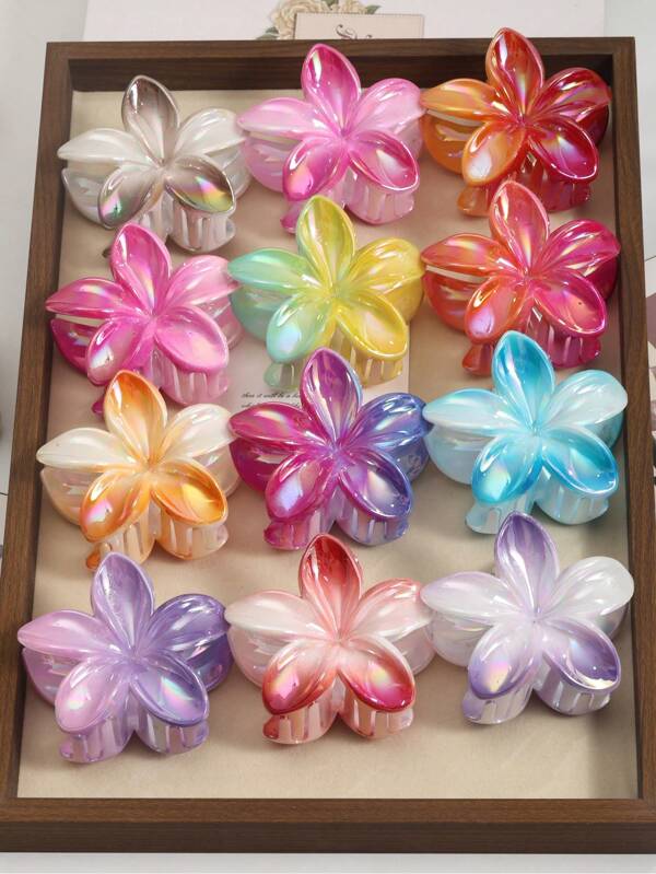 Set de 12 piezas de 8 cm/3,14 pulgadas de clips para el cabello con forma de flor de plástico, diseño floral de colores AB, adecuado para mujeres, estilo minimalista elegante, apropiado para uso diario, fiestas, playa, perfecto para coletas, moños, maquillaje, accesorios, se adapta a todos, mejor regalo de cumpleaños, pareja, amigo para Pascua, fiesta temática, Día de los Inocentes, actuación en el escenario, Acción de Gracias, Año Nuevo
