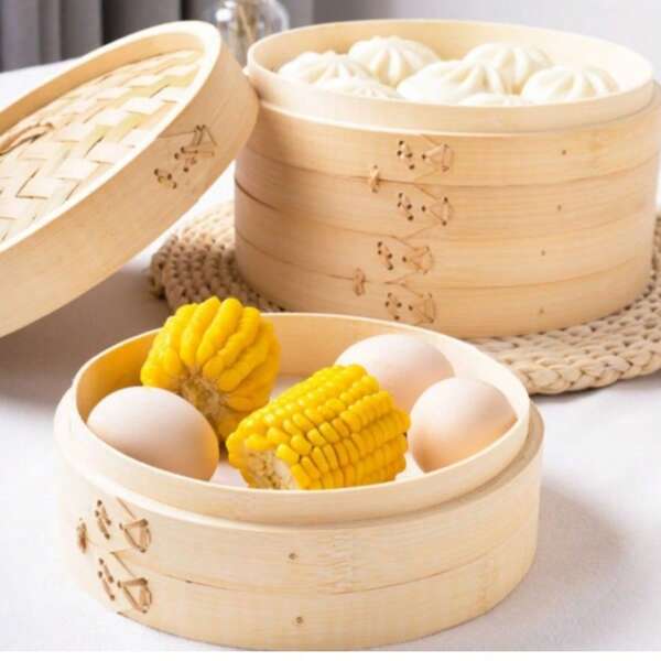 1 Stück Bambus-Gewebe Dampfgarer Abdeckung für Speisedampfer, geeignet für gewerbliche und Heim-Xiaolongbao, Reis, Fisch, Mantou