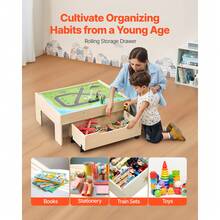 Train Table, 100 Multicolor Pieces Wooden Kids Activity Table With Rolling Storage Drawer, 3-In-1 Wooden Train Set For Gaming, Drawing, Reading, Eating, Creative Toy Set For Kids Ages 3+ - 100 Multicolor Pieces - View 5